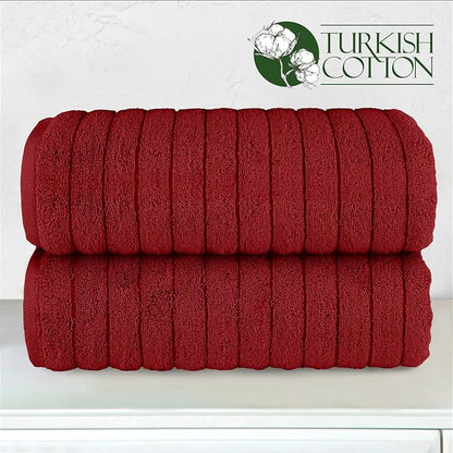 Elegant Comfort 100% Turkish Cotton Corduroy Ribbed Luxury Soft 2 Pack Bath Towels 27 x 54 Inch - Ultra Plush, Absorbent, Quick Dry, Hotel Spa Quality Towels for Bathroom Essentials, Burgundy