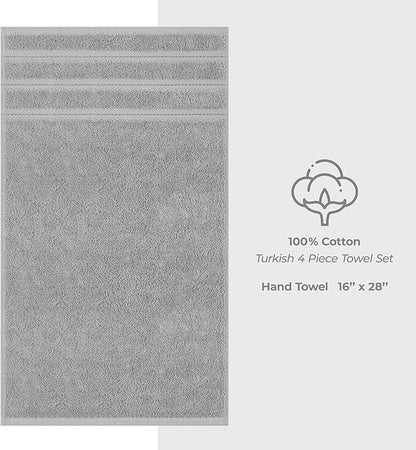 American Soft Linen Luxury Hand Towels for Bathroom, 600 GSM Heawy Weight 16x28 Size 100% Cotton Turkish 4 Piece Hand Face Towel Set, Light Grey Hand Towels