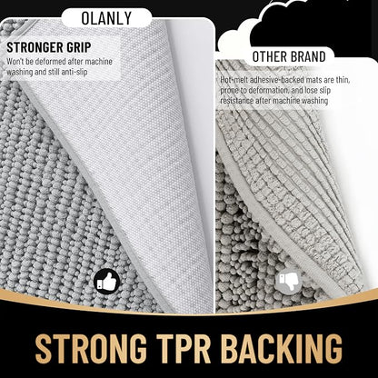 OLANLY Thick Chenille Large Bathroom Rugs Mats 40x32, Light Grey | Soft Absorbent Bath Rugs, Rubber Backing, Machine Wash Dry, Bath Mats for Bathroom, Tub and Shower, Home Decor Accessories