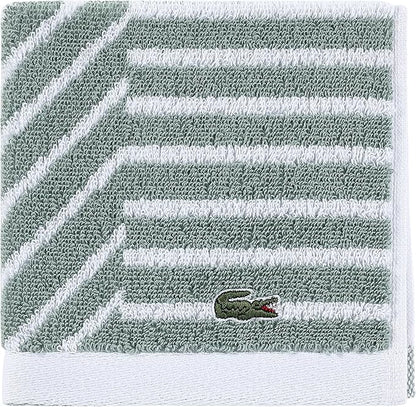 Lacoste Guethary Striped Towel – 100% Cotton, Reversible Modern Geometric Design, Soft & Absorbent, Durable & Lightweight, Machine Washable – Aloe, 13"x13" Washcloth