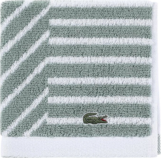 Lacoste Guethary Striped Towel – 100% Cotton, Reversible Modern Geometric Design, Soft & Absorbent, Durable & Lightweight, Machine Washable – Aloe, 13"x13" Washcloth