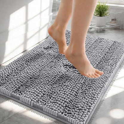 OLANLY Thick Small Bathroom Rugs 24x16, Soft Chenille Bath Rugs, Grey | Rubber Backing, Machine Wash, Extra Absorbent Striped Bath Mats for Bathroom Floor, Tub and Shower, Home Decor Accessories