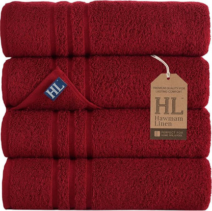 Hawmam Linen Red Bath Towels 4 Pack Soft and Absorbent, Premium Quality Perfect for Daily Use 100% Cotton Towel 600 GSM