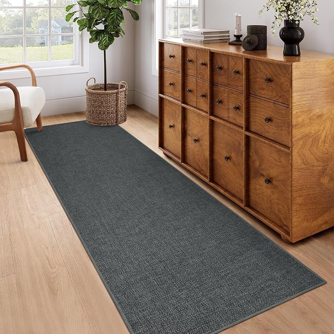 Garvee Washable Runner Rug 2x6 Woven Textured Hallway Runner Rug Charcoal | Modern Minimalist Solid Color Non Slip Runners Low Pile Non-Shedding Thin Foldable Mat for Entryway Kitchen Bathroom Bedside