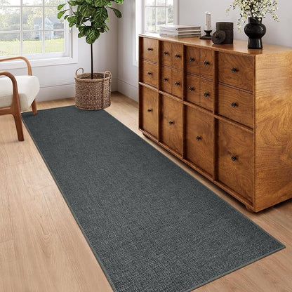 Garvee Washable Runner Rug 2x6 Woven Textured Hallway Runner Rug Charcoal | Modern Minimalist Solid Color Non Slip Runners Low Pile Non-Shedding Thin Foldable Mat for Entryway Kitchen Bathroom Bedside