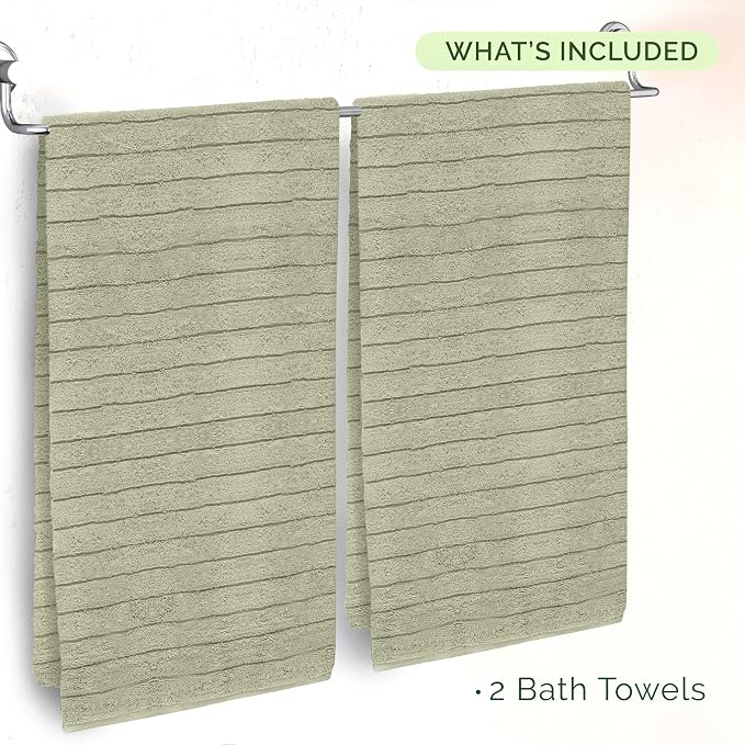 Elegant Comfort 100% Turkish Cotton Corduroy Ribbed Luxury Soft 2 Pack Bath Towels 27 x 54 Inch - Ultra Plush, Absorbent, Quick Dry, Hotel Spa Quality Towels for Bathroom Essentials, Mint Green