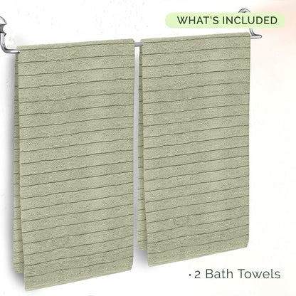 Elegant Comfort 100% Turkish Cotton Corduroy Ribbed Luxury Soft 2 Pack Bath Towels 27 x 54 Inch - Ultra Plush, Absorbent, Quick Dry, Hotel Spa Quality Towels for Bathroom Essentials, Mint Green