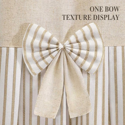 Farmhouse Shower Curtain Linen Bow Pleated Beige Stripe 72"W x 84"L | Farmhouse Style, Chic Bow, Striped, Linen Fabric, Rustic, Country, Natural Look, Washable, for Bathroom Bathtub