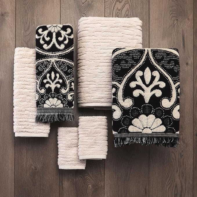 SKL Home CloudSoft/Amherst Medallion Bath Towel Set-6pc, Oatmeal/Black