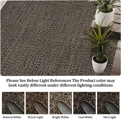 Printed Washable Rugs 10x13 Area Rug for Living Room Modern Bedroom Rug Print Braided Soft Large Area Rug Non Slip Throw Rugs Stain Resistant Carpet for Nursery Dining Room 10'x13' Black/Brown