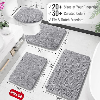 OLANLY Bathroom Runner Rugs 70x24, Extra Soft Absorbent Chenille Bath Rugs | Grey, Quick-Drying Rubber Backing, Machine Washable Long Bath Mat for Bathroom Floor, Tub and Shower, Home Decor Accessories