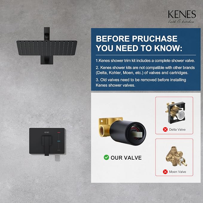 KENES Matte Black Shower Faucet Set, Square Shower Head and Handle Set | Shower Faucet with 10-Inch Rain Shower Head, Square Shower System, Valve Included, Lead-Free cUPC & NSF Certified, Stainless
