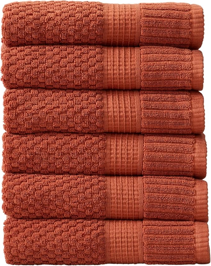 6 Pack 100% Cotton Hand Towels | Clay Towels | Oeko‑TEX Standard 100 | Soft & Absorbent, Quick‑Dry | Trinity Collection - Baked Clay