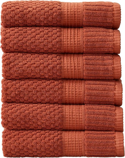 6 Pack 100% Cotton Hand Towels | Clay Towels | Oeko‑TEX Standard 100 | Soft & Absorbent, Quick‑Dry | Trinity Collection - Baked Clay