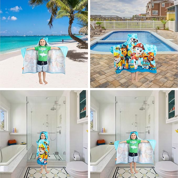 Paw Patrol Blue Bath/Pool/Beach Soft Cotton Terry Hooded Towel Wrap, 24" x 50", By Franco Kids