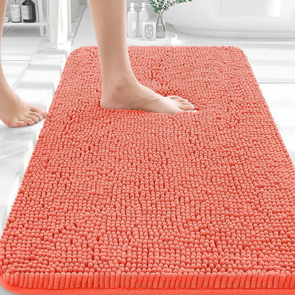 OLANLY Small Bathroom Rugs 30x18, Extra Soft Absorbent Chenille Bath Rugs | Coral, Quick-Drying Rubber Backing, Machine Washable Bath Mat for Bathroom Floor, Tub and Shower, Home Decor Accessories