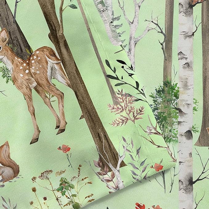 JAWO Camper Shower Curtain, Rustic Lodge Cabin Woodsy Wildlife Animals Woodland Rv Shower Curtains Camper Camping Bathroom Set with Hooks, 47X64 Inch, Moss Green