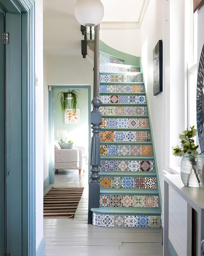 FLFK Peel and Stick Tile Stickers - 13 Waterproof Decals, Each with 6 Patterns, Each 7.08" W x 39.3" L, Perfect for Kitchen, Bathroom, Stairs, and Cupboards