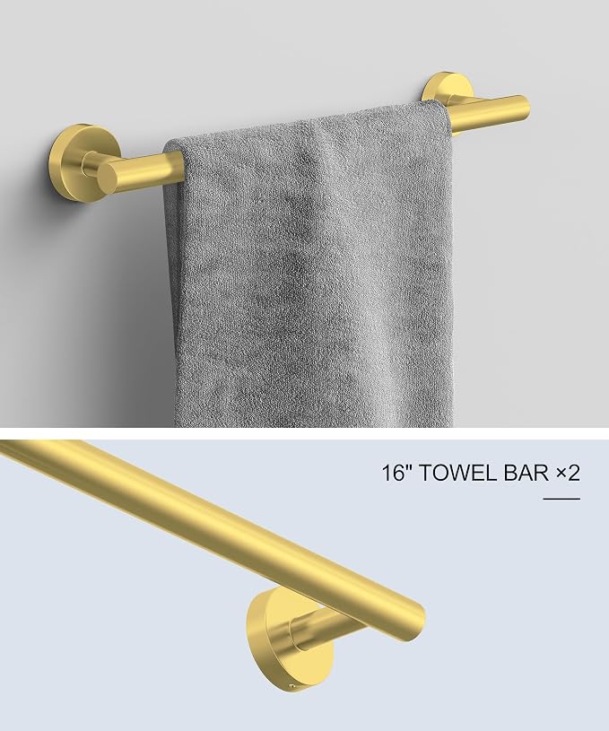 12Pcs Brushed Gold Bathroom Hardware Accessories Set SUS304 Stainless Steel | Bath Towel Bar Set, Toilet Paper Holders, Towel Rings Racks, Robe Towel Hooks by HOMEMYSTIQUE