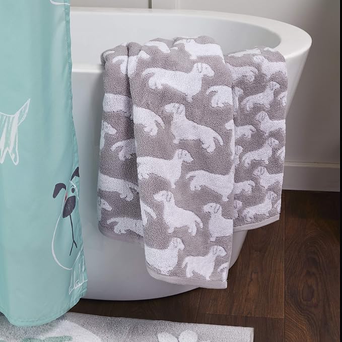 SKL Home by Saturday Knight Ltd. Dog 2 Pc Hand Towel, Gray | 550 GSM weight. Plush & absorbent terry jacquard. For use in the bathroom, kitchen or bar. Great for pet lovers.