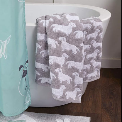 SKL Home by Saturday Knight Ltd. Dog 2 Pc Hand Towel, Gray | 550 GSM weight. Plush & absorbent terry jacquard. For use in the bathroom, kitchen or bar. Great for pet lovers.