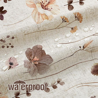 Brown Linen Watercolor Floral Fabric Shower Curtain, 72x72 | Linen Fabric, Modern Minimalist Floral Print, Machine Washable, Rustproof Grommets, for Bathroom Home