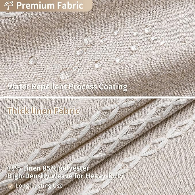 Boho Farmhouse Tassel Linen Shower Curtain,3D Embroidery Stripe Taupe,36x72 | Small Stall Half Size,310GSM Linen Texture Heavy Duty Cloth,Water Repellent,Wrinkle Resistant,Vintage Farmhouse Rustic