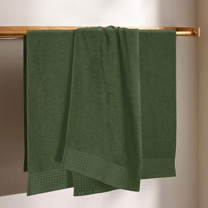 GLAMBURG Ultra Soft 4 Pack Oversized Bath Towel Set 27x54 inches, 100% Cotton Bath Towels, Highly Absorbant Compact Quickdry & Lightweight Towel, Ideal for Gym Travel Camp Pool - Olive Green