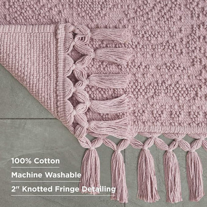 French Connection Nellore Bathroom Rugs, Woven and Beaded, Durable Bath Rugs, Thick Bath Mats for Bathroom and Shower Rugs, 17" x 28", Dusty Pink