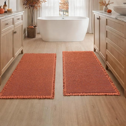 MIULEE Fall Orange Set of 2 Waffle Bathroom Runner Rugs 2'x4'(24"x48") | Non Slip, Super Absorbent, Washable, Ultra Soft, Boho Bath Mats for Bathroom Hallway Bedroom Laundry Room Kitchen