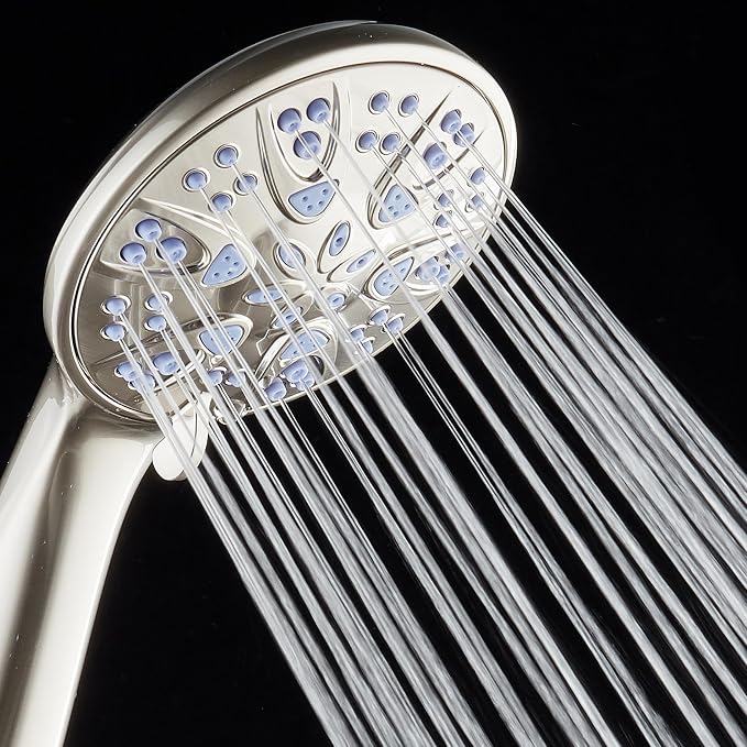AquaDance Antimicrobial/Anti-Clog High-Pressure 6-setting Hand Shower with Nozzle Protection from Growth of Mold, Mildew & Bacteria for Stronger Shower! - Sunset Blue
