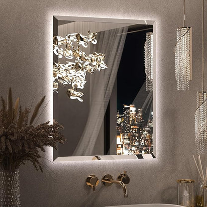 Keonjinn 24" x 30" LED Mirror for Bathroom, Backlit Mirror Beveled Edge | Safe Tempered Glass, Auto-OFF Defogging, Dimmable 3 Color Temperature, Effortless Installation, Lighted Bathroom Mirrors Wall