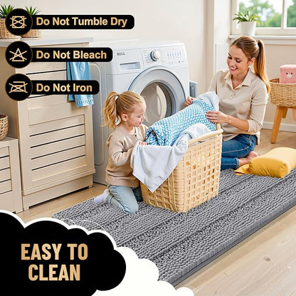 OLANLY Thick Bathroom Runner Rugs 59x20, Soft Chenille Long Bath Rugs, Grey | Absorbent Striped, Rubber Backing, Machine Wash, Bath Mats for Bathroom Floor, Tub and Shower, Home Decor Accessories
