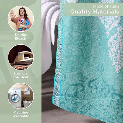 Maison d' Hermine Shower Curtain 100% Cotton One Panel 70"x72" Washable Fabric Shower Curtains for Bathroom, Easy Hanging with 12 Button Holes - Home Spa Easter Gifts (Versailles - Turquoise)