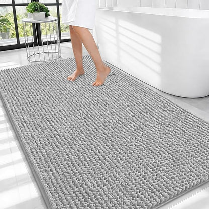 OLANLY Thick Chenille Large Bathroom Rugs Mats 44x32, Light Grey | Soft Absorbent Bath Rugs, Rubber Backing, Machine Wash Dry, Bath Mats for Bathroom, Tub and Shower, Home Decor Accessories