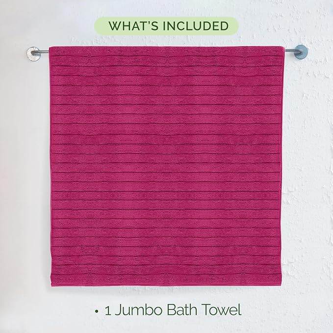 Elegant Comfort 100% Turkish Cotton Corduroy Ribbed Luxury Jumbo Bath Towel Ultra Soft - 35 x 70 Inch - Luxury Spa Premium Hotel Quality Highly Absorbent and Quick Dry Large Bath Towel, Hot Pink