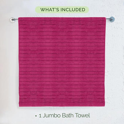 Elegant Comfort 100% Turkish Cotton Corduroy Ribbed Luxury Jumbo Bath Towel Ultra Soft - 35 x 70 Inch - Luxury Spa Premium Hotel Quality Highly Absorbent and Quick Dry Large Bath Towel, Hot Pink