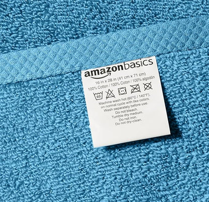 Amazon basics Lightweight quick-dry hand towels - 100% cotton, 8-pack, 28 x 16 inches, lake blue