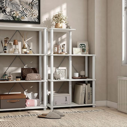Homes: Inside + Out Apexa Modern 5-Cube Ladder Shelving Units, Collectibles Display Shelves, Easy Assembly Standing Shelf, Home Storage Organizer for Living Room, Bedroom, Office, White