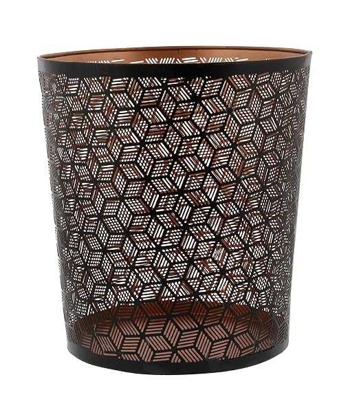 Deco 79 Metal Round Small Waste Bin with Laser Carved Design, 9" x 9" x 10", Black