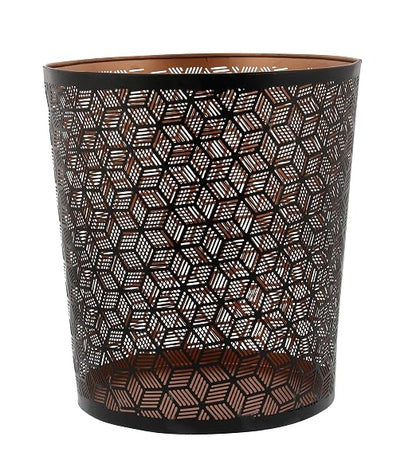 Deco 79 Metal Round Small Waste Bin with Laser Carved Design, 9" x 9" x 10", Black