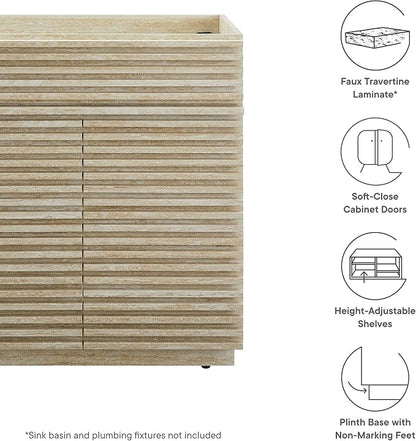 Modway Render Faux Travertine Slatted Bathroom Cabinet in Travertine