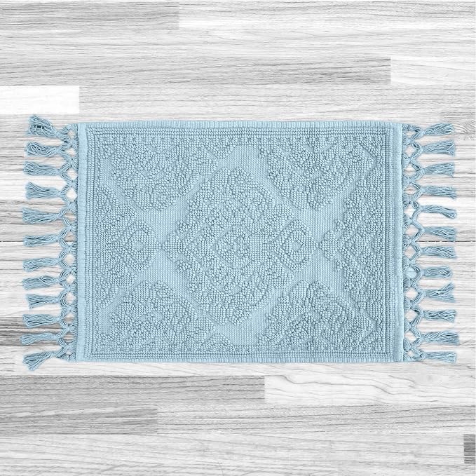 Jean Pierre - Ricardo Bath Mat, Woven Fringe Bathroom Rugs, 100% Cotton, Premium Bathroom Decor - Measures 27" x 52" - Light Blue