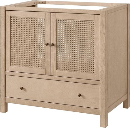 Alaterre Furniture Lucca Bathroom Vanity Cabinet, Natural, 36 Inch | Freestanding Cabinet Without Sink, Wood Bathroom Vanity with Large Bottom Drawer and Soft-Close Doors