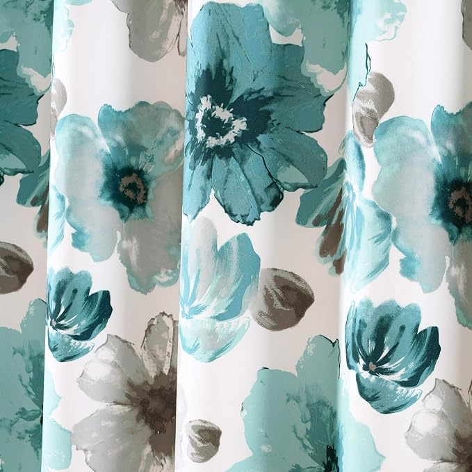 Lush Decor Leah Floral Shower Curtain, 72" W x 72" L, Blue - Fabric Shower Curtains - Watercolor Botanical Bathroom Curtain - Farmhouse & French Country Decor