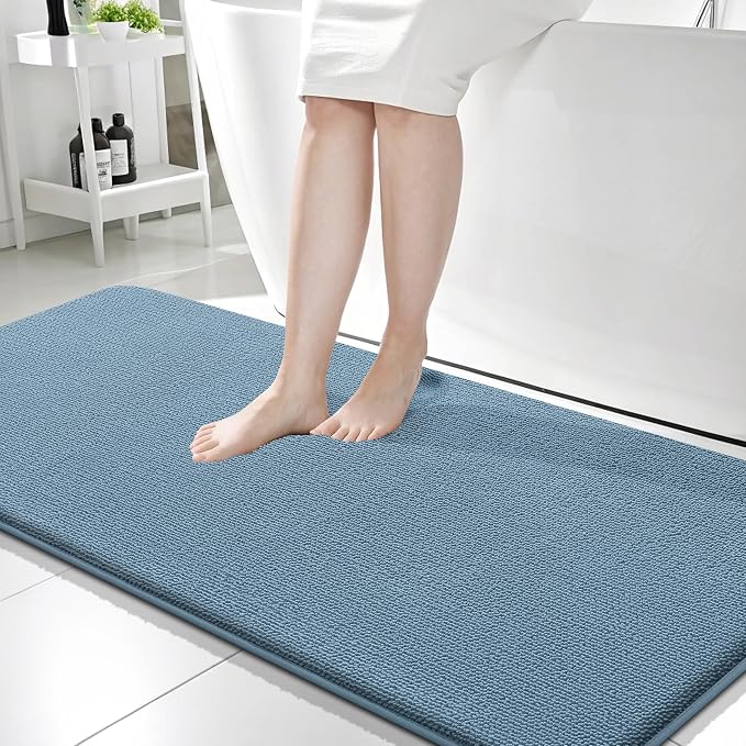 OLANLY Memory Foam Bathroom Runner Rug 59x24, Absorbent Long Mat, Airy Blue | Soft Quick Dry Bath Rugs, Non-Slip Carpet, Machine Washable Mat for Bathroom Floor, Tub and Shower, Home Decor Accessories