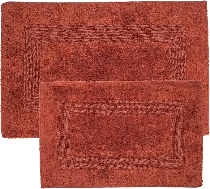 Bathroom Rugs - 2 - Piece Cotton Bathroom Mat Set - Machine Washable Bath Mats for Washroom, Kitchen, or Laundry Room by Lavish Home (Brick)