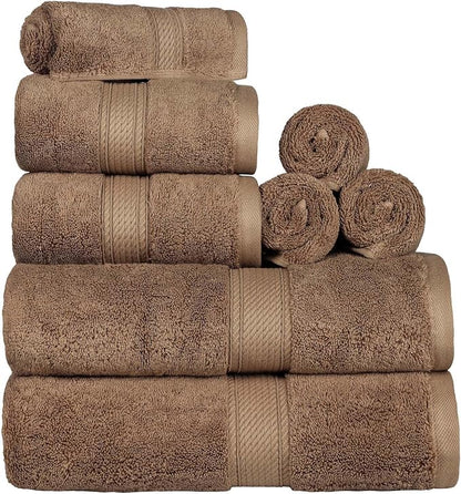 Superior Egyptian Cotton Ultra Plush & Absorbent, 8 Piece Set, Latte | Quick Dry, Soft Luxury Towel Set, Bath Essentials, Guest Bath, Spa, 2 Bath, 2 Hand, 4 Face Towels, Madeline Towels