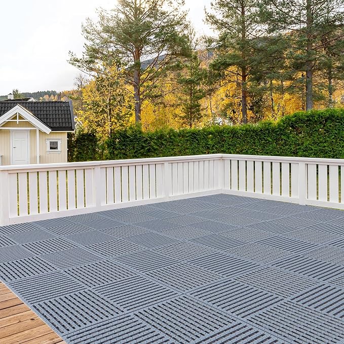 18 Pack Modular Interlocking Tiles Double Non-Slip 12"x12" Gray | 0.4" Thick with Drain Holes for Pool Deck Shower Garage Basement Boat Pet Area Wet Floors Easy Install