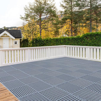 18 Pack Modular Interlocking Tiles Double Non-Slip 12"x12" Gray | 0.4" Thick with Drain Holes for Pool Deck Shower Garage Basement Boat Pet Area Wet Floors Easy Install